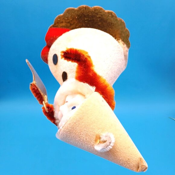 Vintage 1950s Putz Elf Ornament Red Chenille Foil Stocking Mica Accents Japan - Picture 7 of 9